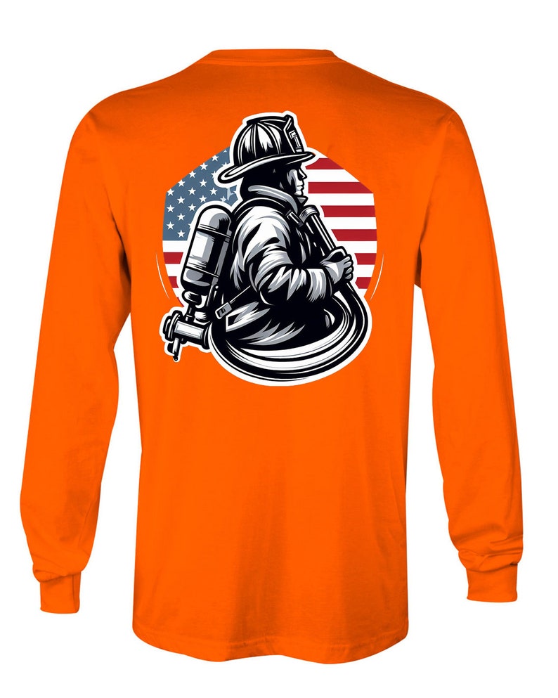 Camiseta de manga larga, sudadera y sudadera con capucha de la bandera americana del bombero imagen 6