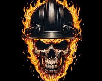 Flaming Skull Black Hardhat T-Shirt, Longsleeve, Sweatshirt & Hoodie