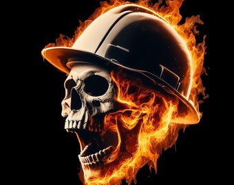 Flaming Construction Worker Skull T-Shirt, Longsleeve, Sweatshirt & Hoodie