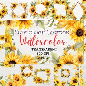 Aquarel zonnebloem clipart 34 PNG zonnebloem frame clipart Instant Download Floral PNG zonnebloem PNG clipart zonnebloem randen fotolijsten