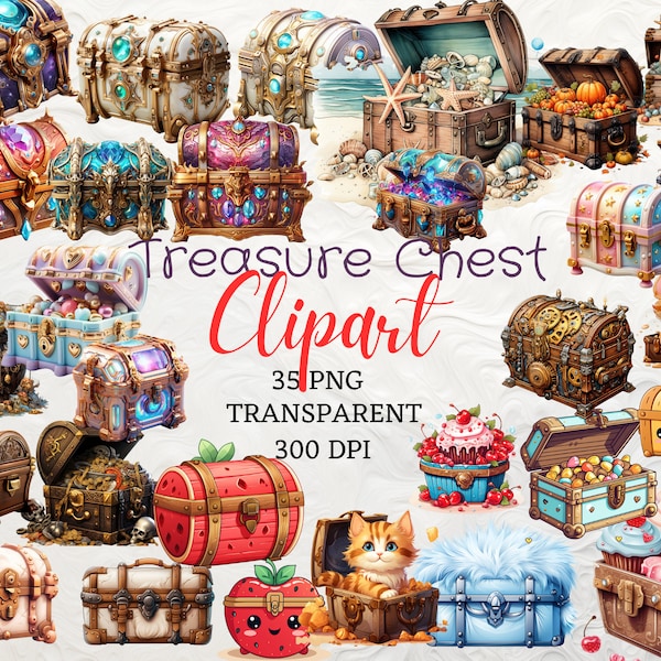 Treasure Chest Clipart 35 High Quality PNG Digital Download Transparent Background Card Making Pirate Chest Clipart Creative Treasure PNG