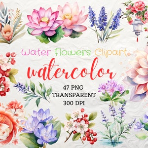 Clipart De Flor Aquarela 47 PNG Flor De Água Clipart Floral Colorido Download Instantâneo Floral PNG Clipart De Lírio De Água Clipart De Flor De Lótus