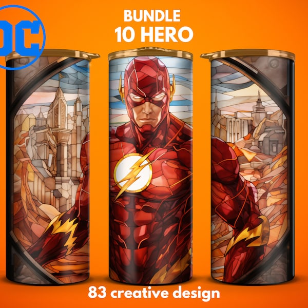 BUNDLE DC Super Hero 20 oz Skinny Tumbler Sublimation Design Straight & Tapered Tumbler Wrap Tumbler Sublimate 10 Hero PNG The Flash Shazam