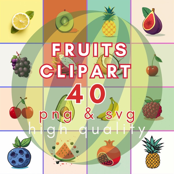 Fruit Clipart 40 High Quality PNG SVG Digital Download Card Making Apple Strawberry Banana Orange  Clipart Recipe Visuals Pineapple Clipart