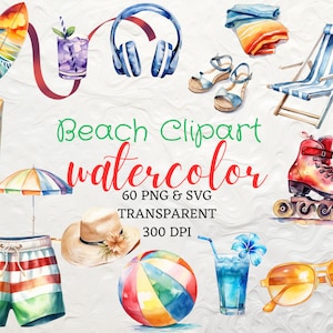 Watercolor Beach Clipart  60 Beach PNG Cocktail SVG Summer Clipart Png Beach Watercolor Svg Cocktail Summer Vacation Clipart Sunglasses Png