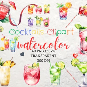 Acuarela Cóctel Clipart 40 Bebidas PNG Cóctel SVG Bebidas de Verano Png Bebida de Frutas Tropicales Acuarela Svg Cóctel Png Mojita Fiesta