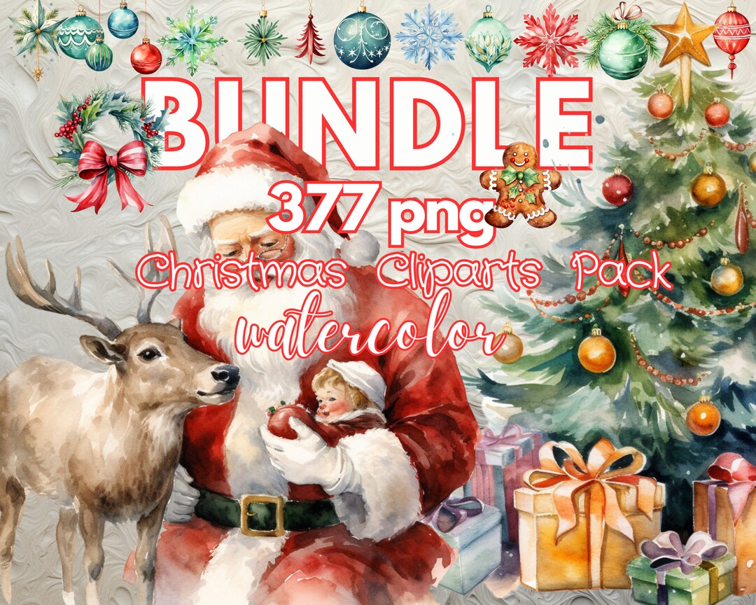 BUNDLE Watercolor Christmas Clipart 377 PNG Transparent Xmas Clipart ...