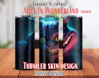 Alicia en el país de las maravillas Temática 20 oz Vaso flaco Diseño de sublimación Vaso recto y cónico Envoltura PNG Vaso Sublimado Diseño Vaso Regalo