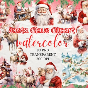 Clipart de Papai Noel em aquarela 80 PNG Clipart de Papai Noel e Renas Download instantâneo Clipart de Natal Santa Png Santa e crianças Clipart de Natal