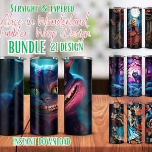 BUNDLE Alice in Wonderland Themed 20 oz Skinny Tumbler Sublimation Design Straight & Tapered Tumbler Wrap Tumbler Sublimate 21 Design 42 PNG