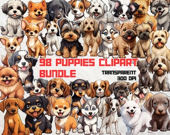 Puppy Clipart Bundle 98 Puppies Clipart Dog Breeds Png Dog Breeds Clipart Bundle Puppy Sublimation Puppy Png Bundle Cute Dog Lover Clipart
