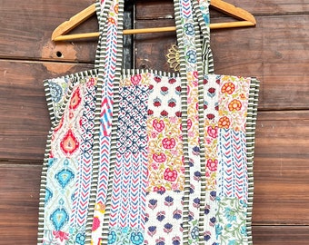 indian handmade patchwork bag,hand stitched quilted market bag,stylish tote bag,handmade shopping bag,Hippie bag,printed shoulder.