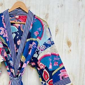 Blue Printed Cotton Kimono Robe Dress, Bestseller, Kimono Robe Cotton Robe, Popular now, Express Delivery, Cotton kimono robe, Kimono&#39;s
