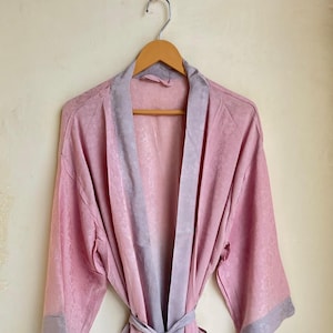 Recycled Silk Sari Kimono Robe, Poly Silk Saree Kimono Robe, Pink Colorful Poly Silk Kimono Robe, Kimono, Robe Beach Robe