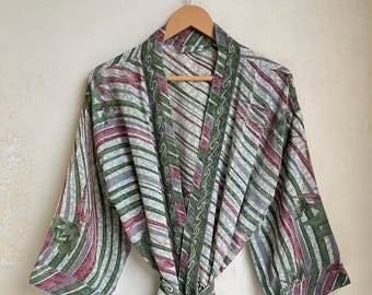 Silk Printed Kimono , Long Poly Silk Robes for Women, Printed Silk Sari Kimono Robe, Flowy Kimono, Bridesmaid, Beach Wear Kimono Dress