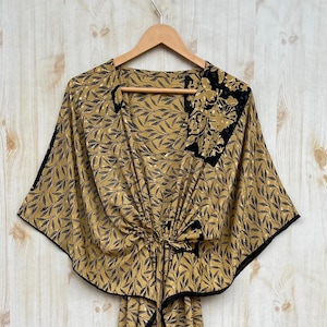 Poly Silk Sari Kaftan Dress Resort Wear, Beach Wear, Silk Night Maxi Dress Elegant Silk Bikini Cover Up Silk Kaftan Boho & Hippie Fashion