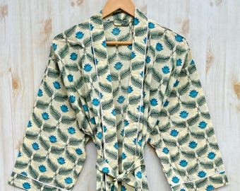 Kimono in cotone, comodo accappatoio da spiaggia, da casa, estivo, in morbido cotone, da indossare in salotto, da indossare come copricostume, regalo per lei.