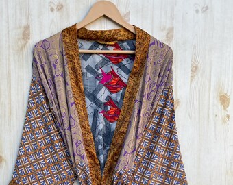 New Fashionable Silk Kimono Beach Wear Bikini Wrap Up Unisex Boho Robe Women's wear  Kimono Hippie Dress Long Silk Bohemian Clothing