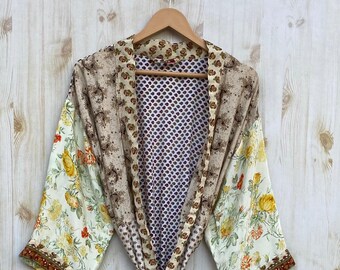 Recycled Poly Silk Kimono Robe, Summer Wear Robe, Silk Dressing Gown, Resort Wear Robe, Hippie Dress, Long Silk Kimono, Lounge Wear Robe
