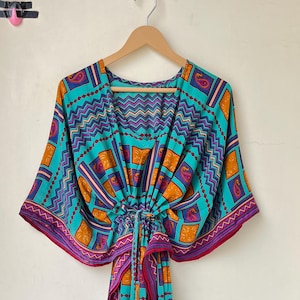 100% Crepe Silk Vintage Silk sari Recycled Kaftan ,Kaftan For Her Beach wear Light Weight Caftan Indian Handmade Kaftan Lounge Wear Kaftan