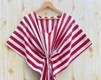 Striped Cotton Kaftan Dress, Nightwear Maxi Dress, Dressing Gown, Loungewear Kaftan, Bridesmaid Kaftan, Gift For Her