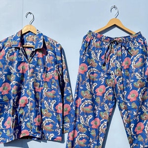 Women Night Wear Cotton Pajama Set, Bohemian Floral Cotton PJ Set, Indian Handmade, Sleepwear Pajama Seat, Summer Winter Wear, Soft Comfort