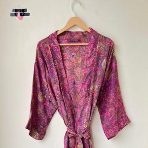 Recycled Poly Silk Kimono Floral Print Kimono Handmade Silk Robe Luxury Gowns Vintage Silk Robe Beach Wear Robe Hippie Silk Kimono