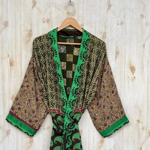 Vintage Poly Silk Robe, Silk Kimono Robe, Bohemian Silk Kimono, Boho Long Lightweight Silk Kimono, Handmade Luxury Silk Kimono Robe