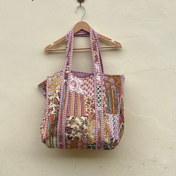 bolso de patchwork hecho a mano indio, bolso de mercado acolchado cosido a mano, bolso de mano elegante, bolso de compras hecho a mano, bolso hippie, bolso de hombro impreso.