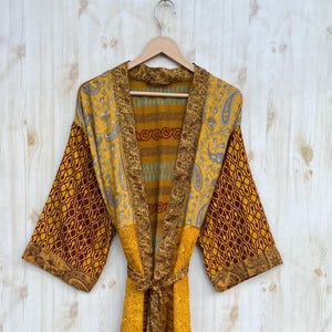 Women Poly Silk Kimono, Silky Kimono Sleeves Long Robe, Honeymoon Lounge Wear, Unisex Boho Robe, Luxury Wedding Robe, Summer Beach Gown
