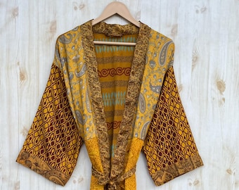 Kimono da donna in seta sintetica, vestaglia lunga con maniche a kimono in seta, abbigliamento da luna di miele, vestaglia boho unisex, vestaglia da sposa di lusso, abito da spiaggia estivo