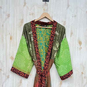 Indian Handmade Poly Silk Kimono Robe, Silk Bathrobe Women Sleepwear Robe, Poly Silk Cardigan, Luxury Lightweight Kimono, Vintage Silk Robe