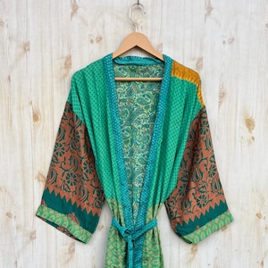 Poly Silk Kimono, Bridesmaid Kimono, Silk Honeymoon Robe, Boho & Hippie Dresses, Long Silk Women&#39;s Kimono, Silk Bathrobe, Summer Silk Kimono