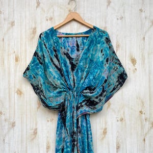 Indian Tie Dye Silk  Kaftan Dress Boho Maxi Kaftan For Women&#39;s Lounge Wear Dress Resort Wear Robe Festival Dress Beach Wear Robe Silk Gown