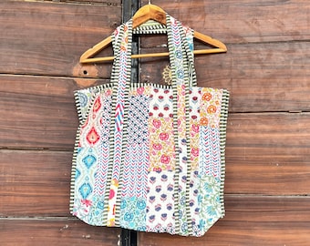 indian handmade patchwork bag,hand stitched quilted market bag,stylish tote bag,handmade shopping bag,Hippie bag,printed shoulder.