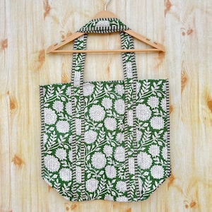 Block Print Cotton Tote Bag Eco Friendly Sustainable Sturdy Grocery Shopping Tote Bag Handmade Boho Bag Quilted Tote Bag Market Bag