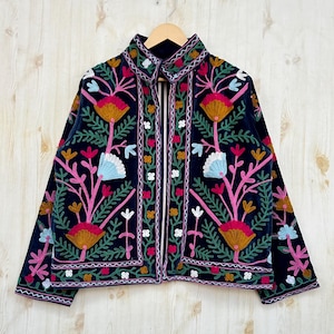 Handmade Suzani Embroidery Jacket, Winter Wear Jacket Coat, Womens Coat, Suzani Short Jacket, TNT Fabric Suzani Jacket, Robe, Gift For Her