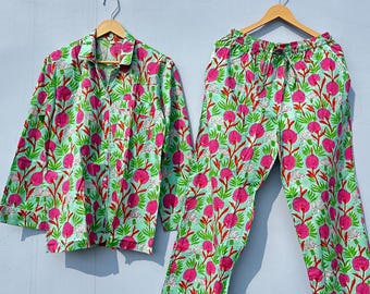 Pyjama-Set aus Baumwolle, handgefertigtes indisches Baumwoll-Pyjama-Set, Schlafanzug-Pyjama-Set, leichtes Pyjama-Set, Geschenk für Sie.