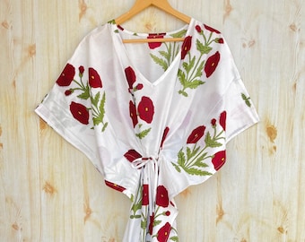 Indisches Kaftankleid aus Baumwolle mit handbedrucktem Blumenmuster, leichter Kaftan, Brautjungfernkaftan, Maxikleid/Nachthemd, Geschenk für Sie