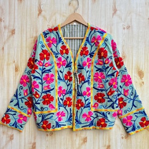 Cotton Suzani Jacket New Style Winter Coat Party Wear Women Short Jacket Handmade Embroidery Coat Suzani Quilted Jacket Gifts For Her