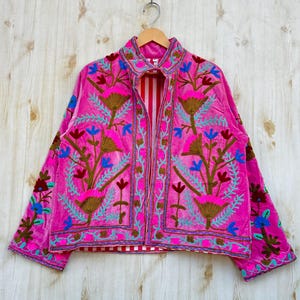 Suzani Embroidery Cotton Jacket, Kimono Jacket, Handmade Soft TNT Fabric Jacket, Women&#39;s Clothing Coat, Boho Jacket, Spring Gift for Her..