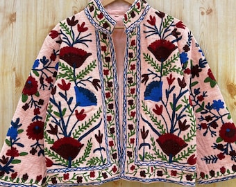 Handmade Suzani Embroidery Jacket,Winter wear Jacket coat,Womens coat,Suzani short jacket,TNT fabric suzani jacket,Robe