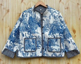 Vintage Jacket made by recycled cotton,reversible jacket with floral print,hand stitched organic cotton jacket,quilted Jacket for women