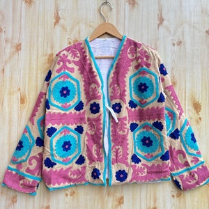 Handmade Suzani Embroidery Jacket, Winter Wear Jacket Coat, Women&#39;s Coat Suzani Short Coat, TNT Fabric Suzani Jacket, Gifts For Her