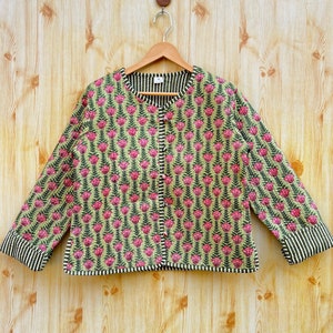 Indian 100% Pure Cotton Quilted Floral Jacket, Indian Short Jacket, Reversible Jacket, Jacket For Women, Gifts For Her