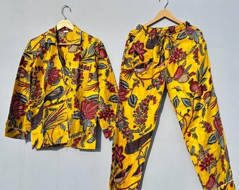 Pyjama-Set aus bedruckter Baumwolle, leichtes Pyjama-Set, Boho-Pyjama-Set, Unisex-Pyjama-Set, Schlafanzug-Set, Geschenk für Sie