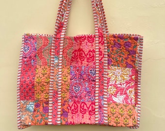 indian handmade patchwork bag,hand stitched quilted market bag,stylish tote bag,handmade shopping bag,Hippie bag,printed shoulder bag.