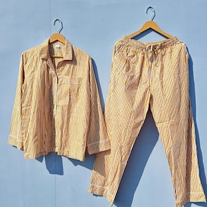 Pure Natural Cotton Sleepwear Pajama Set, Lounge Wear, Casual Vintage Homewear Garments Soft Nightwear, Long Pajama Wear Set