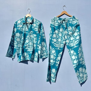 Floral Pajama Set, Long Pajama Womens PJS, Bridesmaid Cotton Pajama, Lounge Wear Cotton PJ Set, Indian Handmade, Summer Night Wear Pajamas