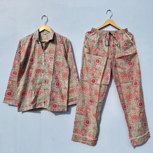 Floral Cotton PJ Set Beautiful Women Wear Comfort Night Wear Suit Hand Block Print Pajamas, Soft Cotton Pajama Set, Bridesmaid Pj